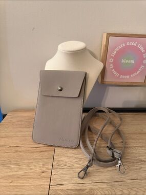 Minimalist Taupe Minicat Crossbody Phone Pouch
